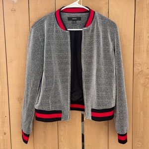Forever 21 Bomber Jacket, Sparkly Silver, Medium